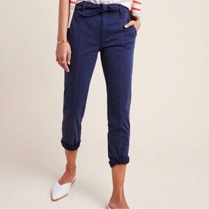Anthropologie Nantucket Relaxed Navy Blue Tie Front Trousers cropped size 25